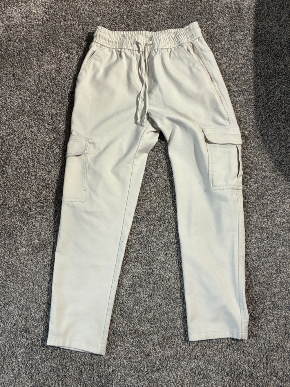 Men's Light Cream Cargo Pants with Drawstring Waist